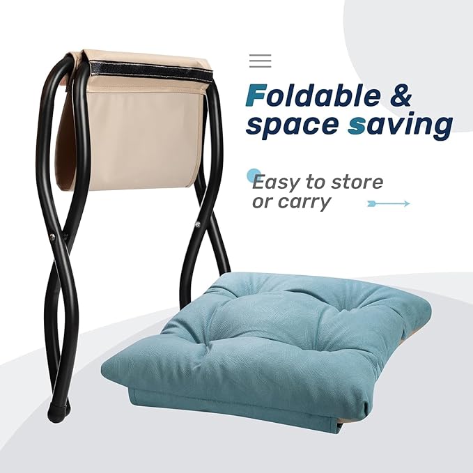 HollyHOME Lazy Chair with Foldable Ottoman, Accent Comfy Lounge Armchair and Folding Footrest Stool, Leisure Sofa Reading Chair and Footstool for Living Room, Bedroom, Dorm,Blue