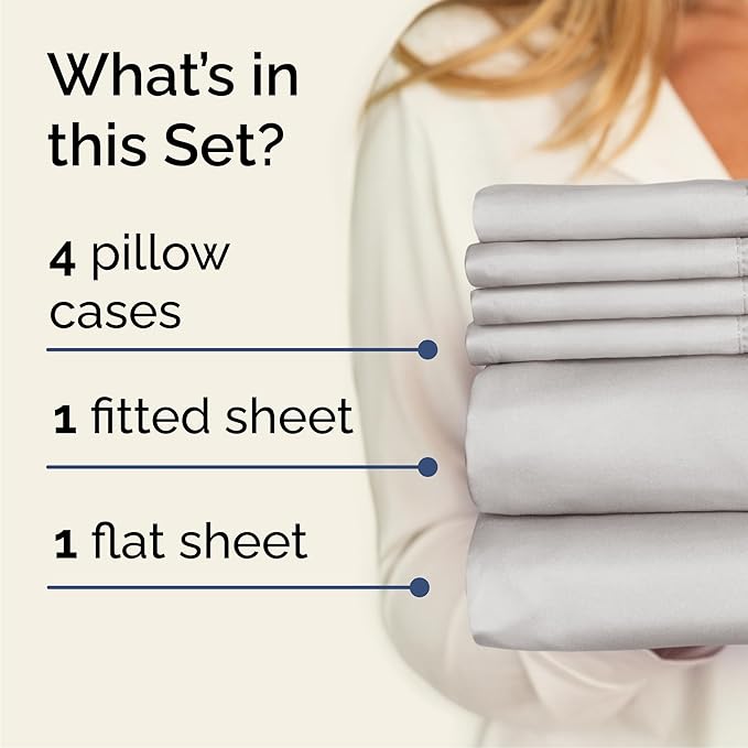 Queen 6 Piece Sheet Set - Cooling & Breathable Bed Sheets - Hotel Luxury Bed Sheets for Women, Men, Kids & Teens - Bedding w/Deep Pockets & Easy Fit - Soft & Wrinkle Free - Queen French Grey Sheets