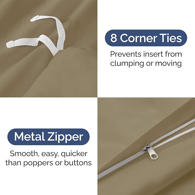 CGK Unlimited Duvet Cover Queen Size Set - Extra Soft Queen Size Duvet Cover 90 x 90 with 2 Pillow Shams - Hotel Quality, Fade Free w/Zipper Closures & Ties - Bedding and Bed Linens Set (Khaki)