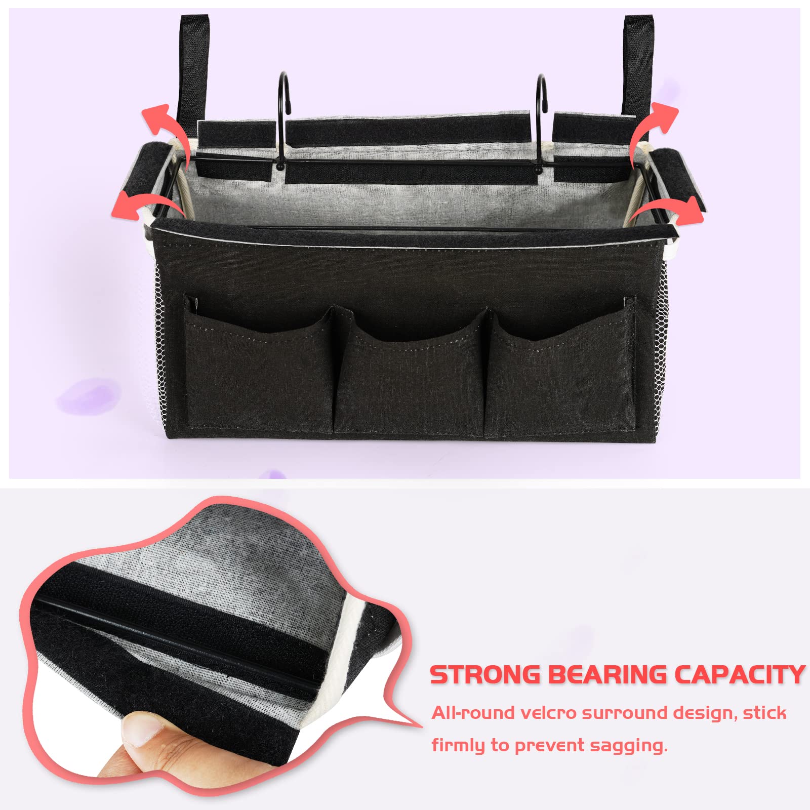 Loghot Bedside Caddy/Bedside Storage Bag Hanging Organizer for Bunk and Hospital Beds,Dorm Rooms Bed Rails,Can be Placed Glasses,Books,Mobile Phones,Keys (Light Pink) Dormly