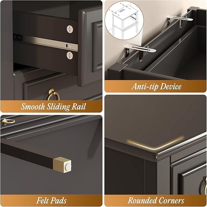 Huuger 27.6 Inch Tall Nightstand with Charging Station, USB-C Port, Larger Night Stand Set of 2, Bedside Table with 2 Drawers, 11.4 Inch Raised Legs, Side Tables End Tables, for Bedroom, Black