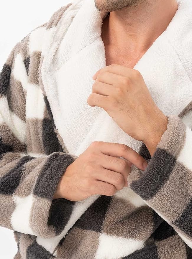 DAVID ARCHY Men's Hooded Robe Soft Coral Fleece Microfiber Bathrobe