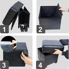 GLAXYFUR Storage Ottoman Cube Folding Footstool PU Leather Storage Bench with Legs, Storage Chest for Living Room, Bedroom, 15.7 x 15.7 x15.7 Inches, Black