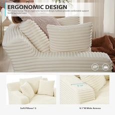 50 Inch Chaise Lounge Chair Indoor, Oversized Corduroy Upholstered Boneless Sofa Bed, Deep Seat Sleeper Couch Reading Chairs, Cloud Sofas Couches for Living Room, No Assembly Required (Beige)