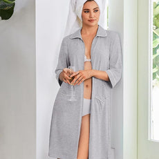 Ekouaer Zipper Robes for Women 3/4 Sleeve Housecoats Knee Length Bathrobe Lightweight Nightgown with Pockets S-3XL