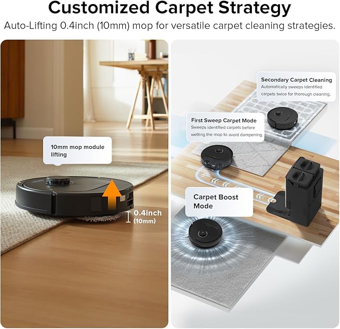 roborock Qrevo Plus Robot Vacuum and Mop with FlexiArm Design Edge Mopping, Auto Mop Washing & Drying, Reactive Tech Obstacle Avoidance, 7,000 Pa Suction, Black (Renewed)
