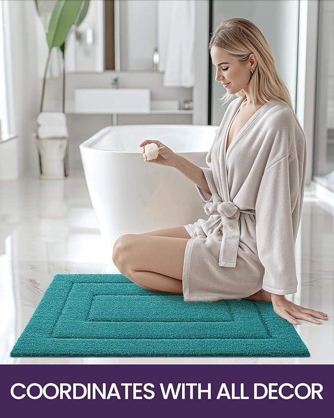 DEXI Bathroom Rug 36x24, Non Slip Washable Bath Mat for Shower Floor, Absorbent Soft Bathmat with Rubber Backing, Quick Dry Microfiber Carpet, Teal