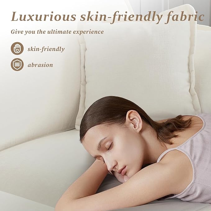 SoarFlash Chenille Sectional Sofa, Comfy L Shaped Modular Coush Sofa with Ottoman, Modern 2 Seat Couch Deep Seat Sofa Set for Living Room,White