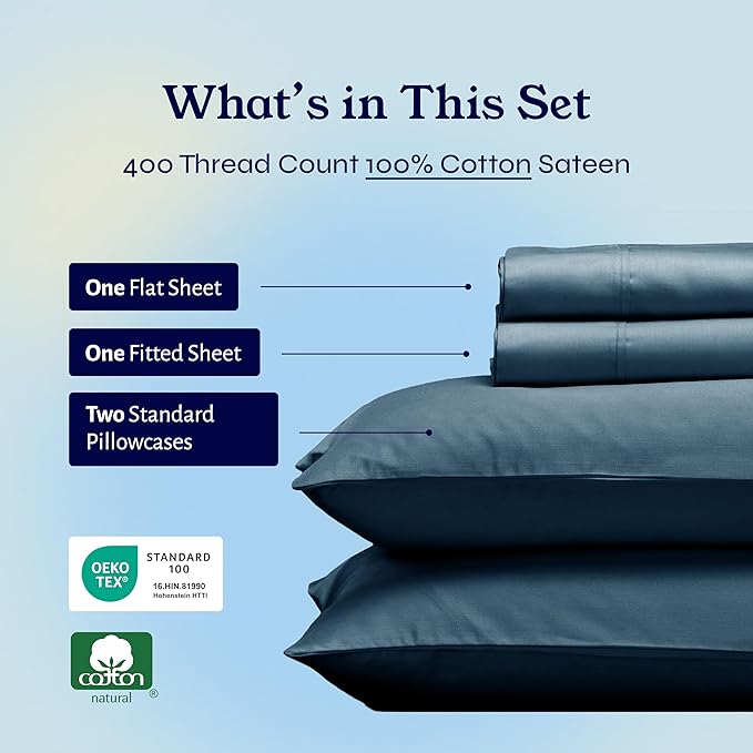 California Design Den Full Size Bed Sheets Set - Soft 400 Thread Count Sateen, Natural 100% Cotton Sheets with Deep Pockets, Breathable, and Durable Bedding Set - Peacock Blue CaliforniaDesignDen