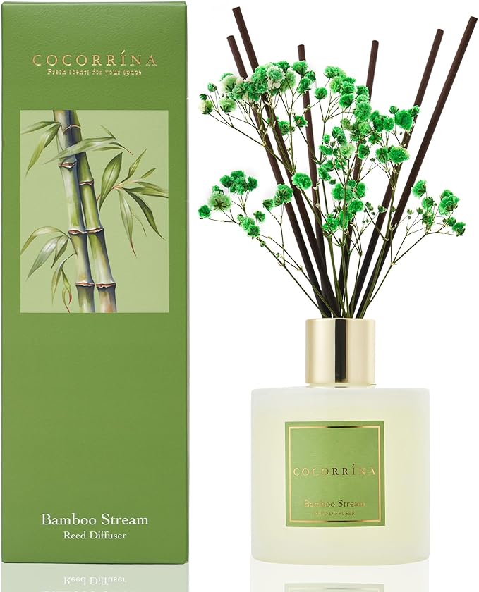 Cocorrína Reed Diffuser - Bamboo Stream Scented Diffuser with 8 Sticks Home Fragrance Reed Diffuser for Bathroom Shelf Decor