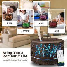 Diffusers for Essential Oils Large Room 600ml,Essential Oil Diffusers for Home with R/C,Cool Mist Humidifier,7 Colors Lights & 3 Mist Mode Waterless Auto Off for Office