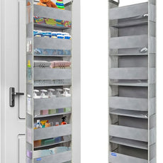 Extra Large Over The Door Organizer Storage 6-Shelves and 12 Side Pockets, Heavy Duty Hanging Door Organizer for Closet Bathroom Bedroom Nursery Pantry, Grey