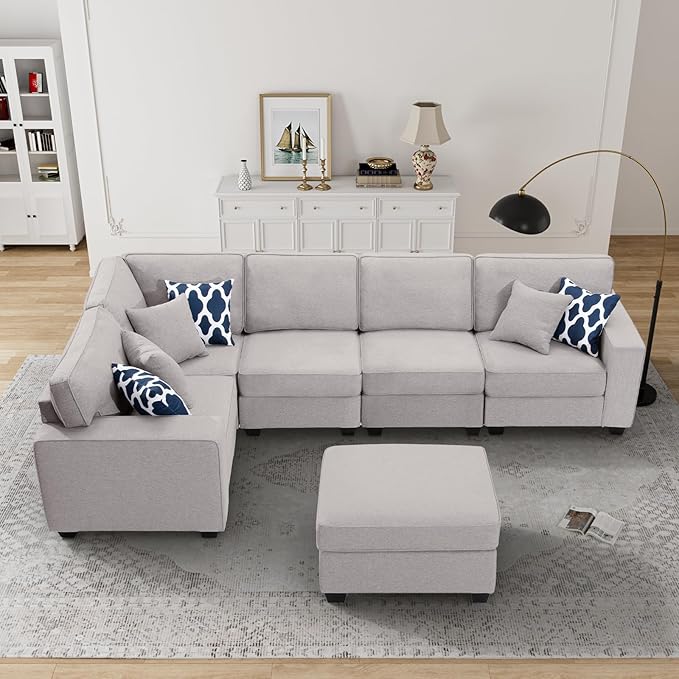 Legend Vansen Modular Sectional Sofa U Shaped Couch with Ottoman Modern Reversible Corner Sectional Couch for Living Room (Light Grey, U Shaped Sofa-1)