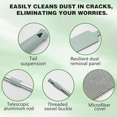 Retractable Gap Dust Cleaner Cleaning Tools with 2 Microfiber Dusting Cloths, Flat Duster with Extension Pole, Flexible Microfiber Duster for Cleaning Under Refrigerator,Sofa,Couch Bed,Furniture