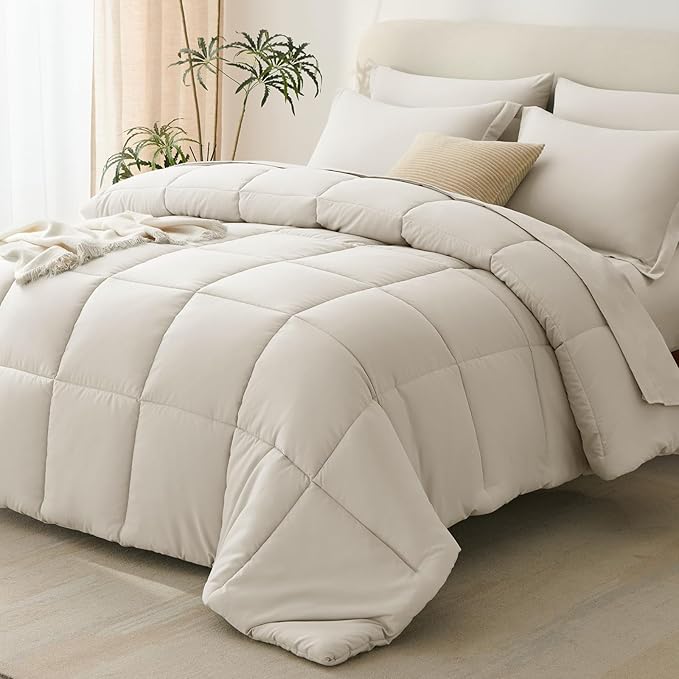 CozyLux King Size Comforter Set Beige - 7 Pieces Bed in a Bag King, Okeo-Tex Certifited Bedding Set, All Season Soft Bed Set with Down Alternative Comforter, Sheets, Pillowcases & Pillow Shams