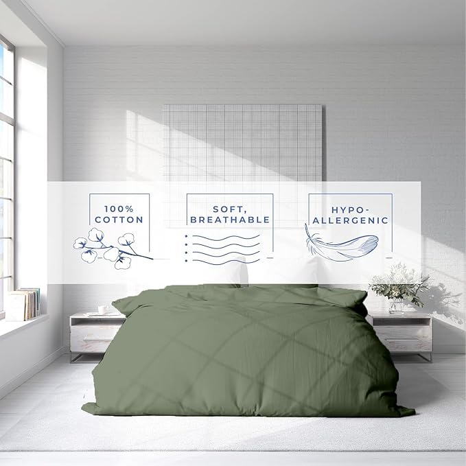 Kotton Culture 3 Pc Twin XL/Twin Duvet Cover Set-100% Egyptian Cotton Sateen 600 Thread Count Ultra Soft Premium Durable Comforter Cover Zipper Closure & Corner Ties- (Sage Green, 68" X 90")