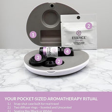 Essence Pearl Travel Case - Wearable Aromatherapy Kit with Nasal Diffuser Rings, Soaking Bay, and 5mL Essential Oil – Portable Wellness Gift Set for On?The?Go Self Care