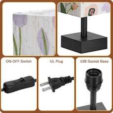 aooshine Flower Table Lamp for Bedroom - Bedside Lamp for Nightstand, Minimalist Night Stand Light Lamp with Square Fabric Shade, Desk Reading Lamps for Kids Room Living Room Office Dorm