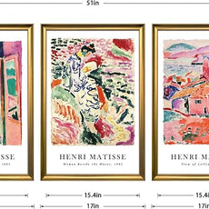 Wieco Art Framed Wall Art 3 Piece Henri Mattise Art Abstract Colorful Matisse Posters Canvas Prints for Wall and Home Office Decorations Bronze Gold Frame