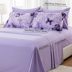 ARTALL Bed in A Bag Twin Size 5 Pieces, Purple Paisley Butterfly Bedding Comforter Set All Season Bed Set with 1 Comforter, 1 Pillow Sham, 1 Flat Sheet, 1 Fitted Sheet, 1 Pillowcase