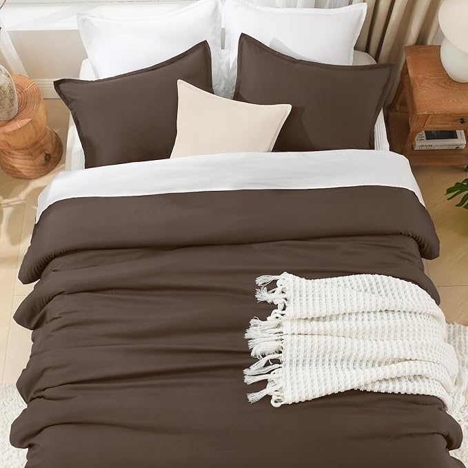 Litanika Comforter Set, Lightweight Solid Bedding Comforter Set, Fluffy Down Alternative Bed Set, Chocolate, Full