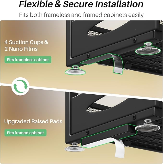 Under Sink Organizer, 1-Pack Pull Out Cabinet Organizer 2 Tier Metal Slide Out Storage Shelf Rack, L-Shaped Adjustable Height,Mesh Sliding Drawer for Kitchen, Bathroom, Laundry, Pantry, Black, XL