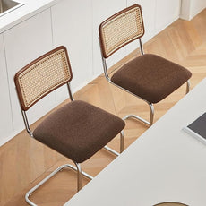 Natural Rattan Counter Height Stools Set of 2 with Solid Wood Back, 29 Inch Mid Century Modern Cesca Bar Stools, Brown Upholstery Boho Stool for Kitchen Counter with Chrome Metal Legs