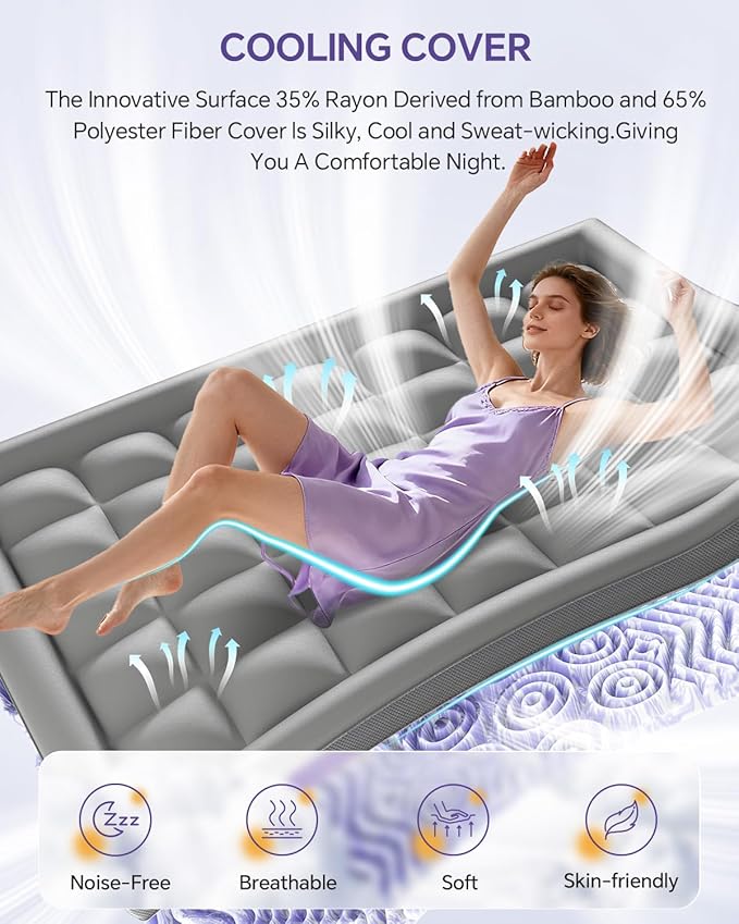 Dual Layer 4 Inch Memory Foam Mattress Topper Queen - 2 Inch Gel Memory Foam and 2 Inch Pillow Top Mattress Pad, 7-Zone Egg Crate Queen Size Mattress Topper (Grey)