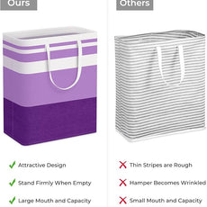 HomeHacks 2 Pack Large Laundry Baskets, Waterproof, Freestanding Laundry Hampers, Collapsible Clothes Hamper with Reinforced Handles in Laundry, College Dorm, Bathroom, Bedroom (Purple, 125Lx2)