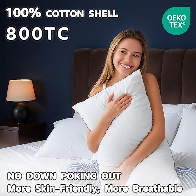 Canadian Goose Down Pillows Queen Size Set of 2,80% Goose Down and 20% Goose Feathers Goose Feathers,1650+ Fill Power White Down Pillow with 800 Thread Count Cotton Shell (White 20"x30" 2 Pack)