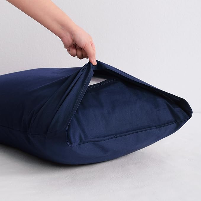 NTBAY King Cotton Pillowcases - Envelope Closure 20x36 Pillowcases Set of 2, Breathable and Soft Bed Pillow Cases, Navy Blue