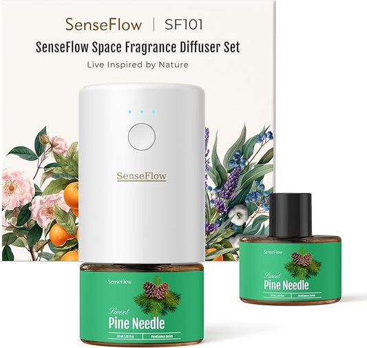 SF101 Pro Waterless Ultrasonic Essential Oil Diffuser–100% Plant-Based,120-Day Natural Air Freshener & Aromatherapy Diffuser for Home,Hotel,Studio-Pine Needle