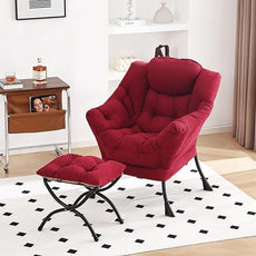 Lazy Chair and Ottoman, Large Accent Lounge Chair with Armrests and a Side Pocket, Modern Leisure Upholstered Sofa Reading Armchair with Footrest for Bedroom, Living Room, Dorm Rooms, Office