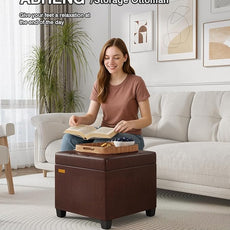 17.7 inches Synthetic Leather turfed Ottomans Cube with Storage, Metal-Framed Square Storage Ottoman Foot Rest Stool Holds 770 LB for Dorm Living Room Bedroom Brown UASND63R