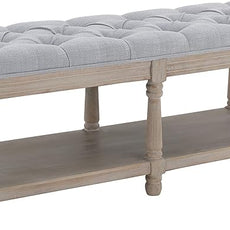 chairus Shoe Rack Bench Storage Vintage Bedroom Padded Bench Seat End of Bed, Fabric Tufted Farmhouse French Entryway Bench with Wood Legs for Hallway Foyer, Gray