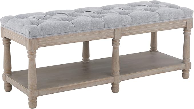 chairus Shoe Rack Bench Storage Vintage Bedroom Padded Bench Seat End of Bed, Fabric Tufted Farmhouse French Entryway Bench with Wood Legs for Hallway Foyer, Gray
