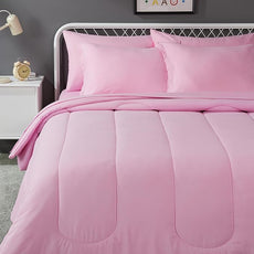 Amazon Basics 7 Piece Soft Microfiber Kid's Bed-in-a-Bag Bedding Set, Full/Queen, Pink, Solid