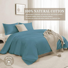 100-Percent Cotton Duvet Cover Set, Hidden Zipper Closure, Ultra Soft, Easy Care and Durable, Simple Bedding Style, King, Solid Teal Blue (Comforter Not Included)