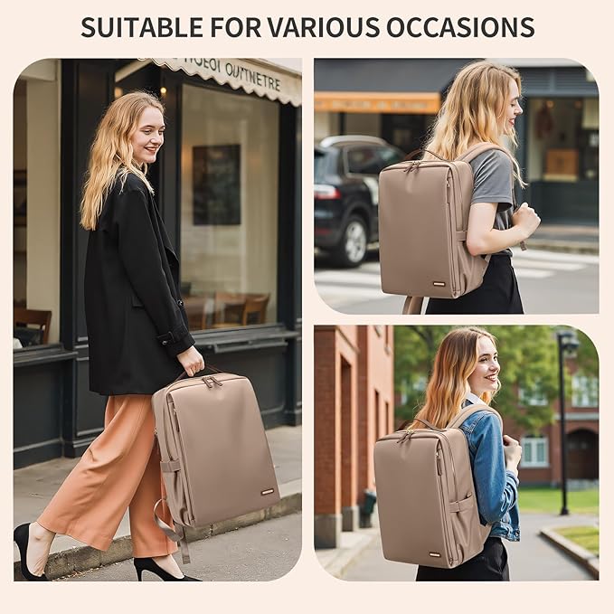 Stylish Laptop Backpack for Women Airline Approved Perfect for Work College and Travel Multi-Functional Casual Daypack Fits 14 Inch Notebook (Champagne)