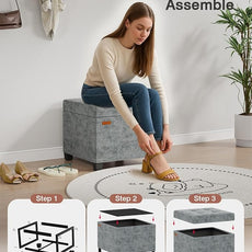 17.7 inches Chenille turfed Ottomans Cube with Storage, Metal-Framed Square Storage Ottoman Foot Rest Stool Holds 770 LB for Dorm Living Room Bedroom Gray UASN641G