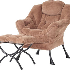 Tiita Lazy Chair with Ottoman, Modern Large Accent Lounge Chair, Leisure Sofa Armchair with Ottoman, Reading Chair with Footrest for Bedroom, Living Room, Dorm Rooms, Garden and Courtyard