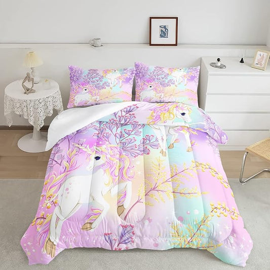CVHOUSE Rainbow Unicorn Bedding Queen Size,Rainbow Unicorn Bedding Set for Girls Kids Teens,Rainbow Unicorn Comforter Set Unicorn Duvet Set Unicorn Quilt Set Girls Room Decor 3 Pieces