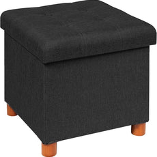 B FSOBEIIALEO Storage Ottoman with Tray, Foot Stools and Ottomans with Legs, Storage Cube Seat Linen Black 15