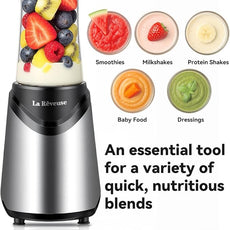 La Reveuse Smoothies Blender Personal Size 300 Watts with 18 oz BPA-Free Portable Travel Sports Bottle, Silver