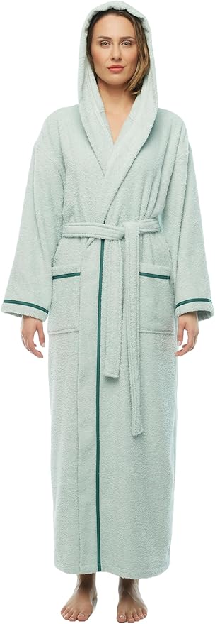 Arus Women's Hooded Classic Bathrobe Turkish Cotton Robe with Full Length Options