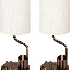 Bedside Table Lamps for Bedroom Set of 2 - Nightstand Lamp with AC Outlet Charging Port and USB A C, 3 Color Temperatures, Included Phone Holder & Pen Holder, Brown Night Stand Lamps for Guest Room