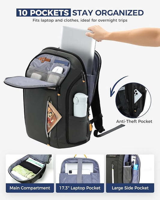 17 Inch Laptop Backpack for Men, Business Travel Anti-Theft Backpack with USB Charging Port, Water Resistant Computer Bag Carry On Flight Approved for Work College Weekender, Dark Grey