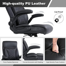 Youhauchair Executive Office Chair, Ergonomic PU Leather Computer Desk Chair with Lumbar Support, Flip-up Armrests and Adjustable Height, for Home Office, Black