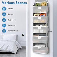 Over The Door Organizer Hanging, 2 Pack 5 Shelf Behind The Doors Storage, Pantry Door Organizer, Closet Organizers for Bedroom and Nursery (Grey)