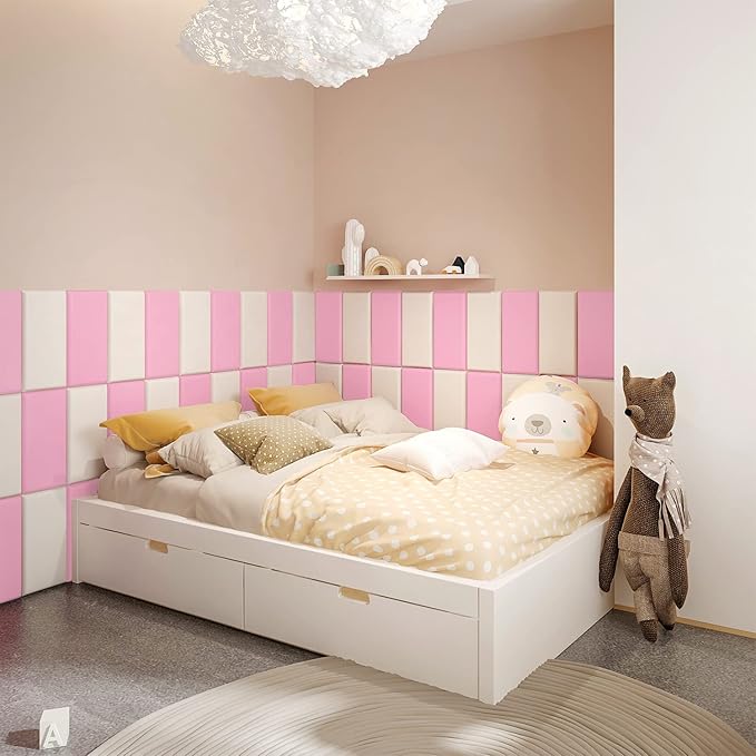 Peel and Stick Headboard White Upholstered Wall Panels Pack of 4 Panels 3D Anti-Collision Wall Padding Wall Mounted headboard Soundproof Wall Panels